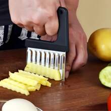 1pc Stainless Steel Handheld French Fry Cutter, Potato Slice Chopping Tool, Multifunctional Kitchen Gadget For Making Party Snacks And Mother's Day Cooking - Black - View 1