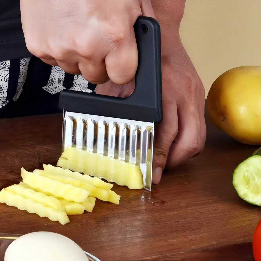 1pc Stainless Steel Handheld French Fry Cutter, Potato Slice Chopping Tool, Multifunctional Kitchen Gadget For Making Party Snacks And Mother's Day Cooking - Black - View 1