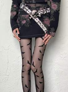 1 Piece Women's Sheer Printed Bow Design Pantyhose, Thin Tights For Spring/Summer