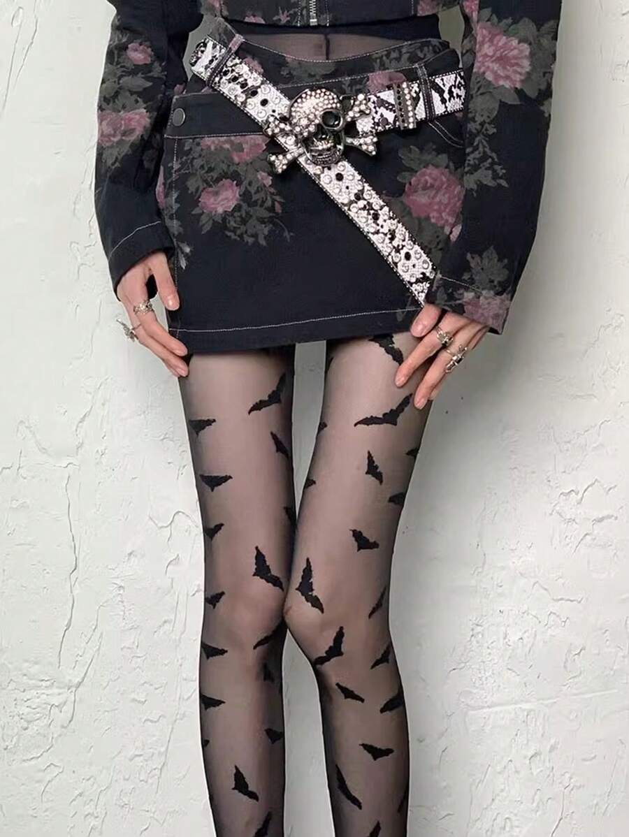 1 Piece Women's Sheer Printed Bow Design Pantyhose, Thin Tights For Spring/Summer