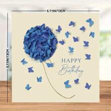 生日蝴蝶蓝色绣球花和蝴蝶卡（非 3D）包括信封、圣诞节
