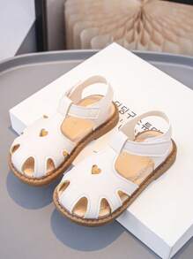 1 Pair Baby Girls Beige Hook And Loop Sandals, Comfortable Versatile Cute Outdoor Beach Shoes For Summer - Beige - View 6