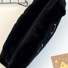1 pieza Estuche para lápices con gato negro lindo - Caja de almacenamiento de papelería de gran capacidad y suave con ojos amarillos adorables, perfecto para el estuche de lápices de regreso a la escuela
