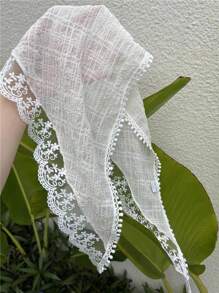1 pièce Foulard en dentelle florale vintage pour fille, foulard décoratif beige de style français, foulard en soie rétro rural, bandana pour cheveux de printemps/été