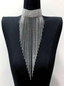 1 pièce Collier à franges avec strass argentés, convient pour les vacances, les fêtes et les occasions formelles - Argent - Voir 3