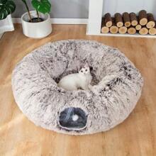 Warm Fluffy Plush Cat Dog Tunnel Bed With Washable Cushion-Big Tube Playground Toys 3 FT Diameter Longer Crinkle Collapsible 3 Way, For Indoor Cat Kitty Kitten Puppy Rabbit Ferret Brown - Brown - View 3