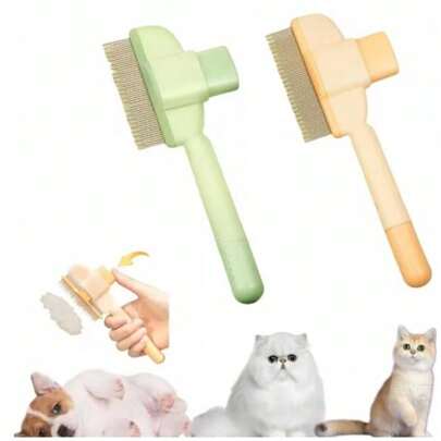 1 件自清洁宠物美容梳 - 狗和猫浮毛梳、蜱虫去除器、密齿分叉刷、宠物美容和清洁用品