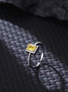 Tkool 1pc Yellow Oblong Cubic Zirconia Ring For Women - Multicolor - View 5