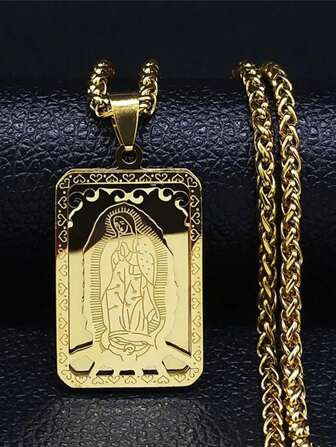 Hip Hop Virgin Mary Medal Our Lady Of Guadalupe Necklace Stainless Steel Pendant Necklace Women/Men Jewelry Virgen De Guadalupe