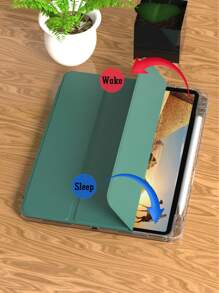 1个透明三折iPad保护套，超薄支架，防震，带笔槽，适用于iPad Mini 4/5/6、9.7/10.2/10.5英寸、Air 4/5/6/7、第十/十一代、Pro 11英寸、Air 11(M2)、Air 13、Air 13和Pro 11(M4)，高透明度，可DIY定制 - 绿色 - 墨綠色 - 查看 7