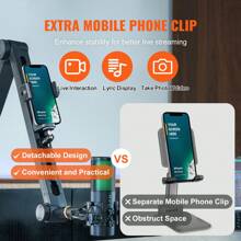 Desk-Mounted Microphone Arm, Flexible 360° Rotation, Adjustable Stand With Universal 3/8" To 5/8" Adapter And Whether To Bring Headphones Stand, Compatible With Blue , Hyperx Quadcast, And More - Headphone Holder - View 4