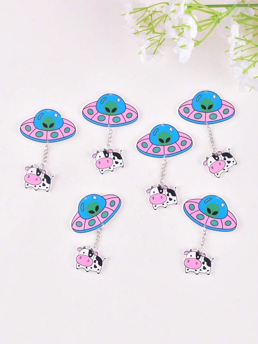 Mặt dây chuyền hình bò và tàu vũ trụ thời trang (6 chiếc/10 chiếc) bằng acrylic, thích hợp làm khuyên tai, vòng cổ và phụ kiện trang sức DIY cho nữ. - Nhiều màu - Xem 1