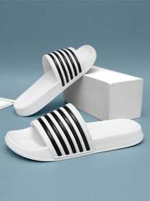 （情侣款）男士简约时尚条纹大码露趾拖鞋，EVA软底浴室沙滩拖鞋，室内外皆宜，尺码36-50，男女通用