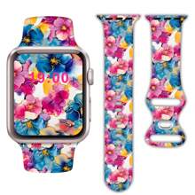 1pc Colorful Flower Silicone Strap Band Compatible With Apple Watch 38/40/ 41/42/44/45/46/ 49mm, Soft Silicone Replacement Sports Strap For Women Men, Compatible With Watch SE/10/9/8/7/6/5/4/3/2/1 Gift For Birthday Party Accessories Christmas Holiday - Gilt Flower - View 2
