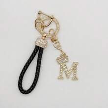 1pc Premium Braided Leather Keychain With Shiny Gold 26 Letter Charms Pendant - , Fashionable And Multifunctional Women Keychain - Various Colors, Perfect Accessory For Car Owners, Stylish Gift Idea - Multicolor - View 7