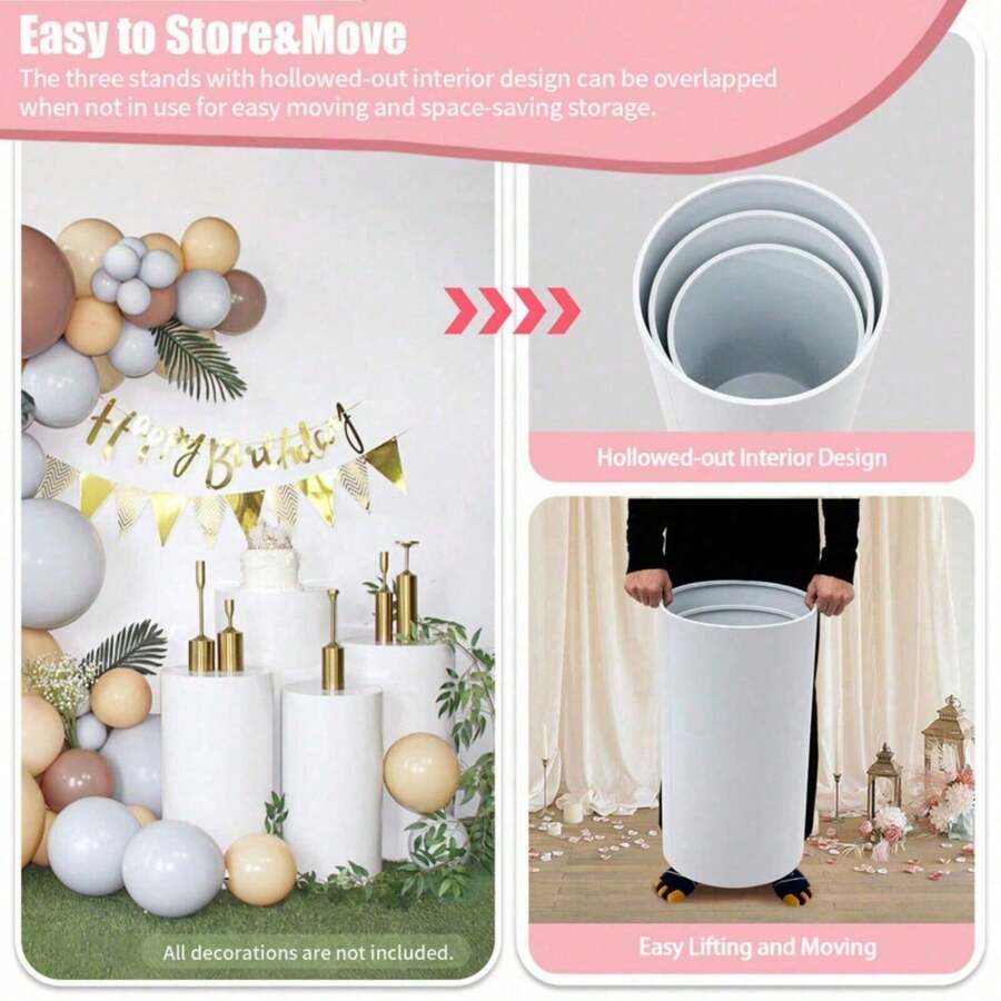 3Pcs Round Cylinder Pedestals Display,Plinth Pillars Cake Display Rack For Decor - trắng - Xem 1