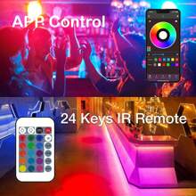 Fita de Luz Inteligente com LED RGB com Aplicativo Móvel e Controle Remoto de 24 Teclas, Iluminação com Sincronização de Música, Adequada para Casa, Quarto, Criação de Atmosfera, Festa e Decoração de Feriados