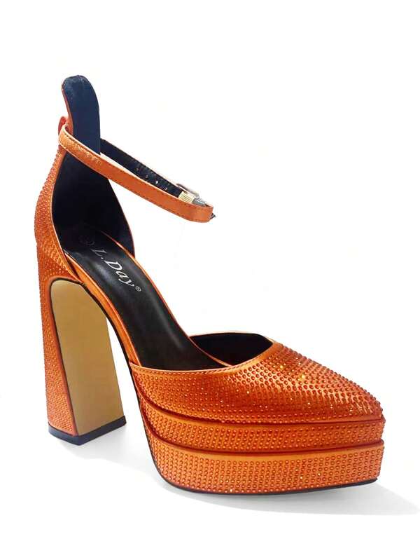 Moda Elegante Decoração Strass Plataforma Salto Alto Salto Alto Elegante