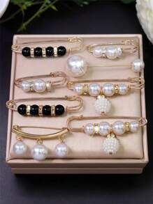 8pcs Elegant Faux Pearl Brooch, Waist Belt Clip, Dress Fastener, Hat Accessory, Scarf Pins, Clothing Buttons, Gift For Girlfriend (No Box) - Multicolor - View 4