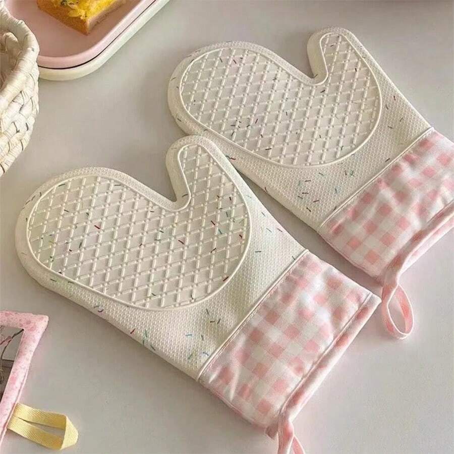 1pc Heat Resistant Gloves & Non-Slip Gloves - Kitchen Oven Mitts - Silicone Oven Gloves - Microwave Baking Tools, Non-Slip Kitchen Accessories, Festive Holiday Cooking Gifts Friendly For Home And Kitchen Organization - White - View 1