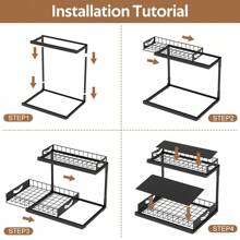 JYPS 1 件黑色/白色 2 层滑出式水槽下收纳架，防锈不锈钢拉出式搁板，坚固的金属滑出式搁板，适用于厨房卧室书房浴室水槽储物，厨柜收纳架，水槽储物架，滑出式抽屉，可爱笑脸滑出式储物架