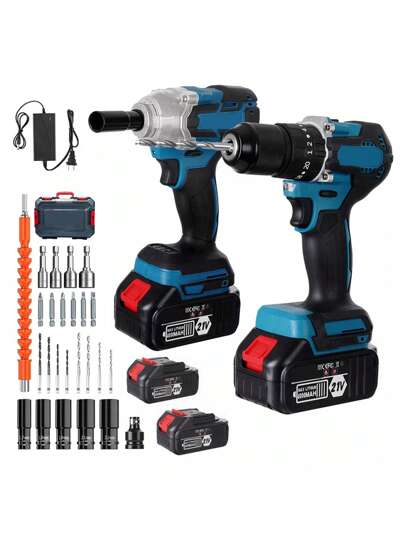 CASALIVA Kit Taladro Impacto Y Llave Inalámbrico Sin Cepillo 2 Pilas