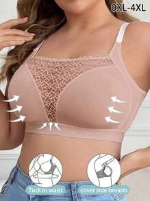 Plus Size Women Lace Patchwork Wireless Soft Comfortable Bra