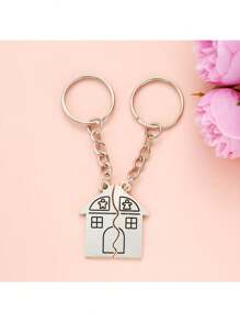 1 对银色情侣钥匙扣，创意合金钥匙扣，情人节礼物