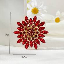 1pc Rhinestone Flower Crystal Brooch, Sun Flower Shaped Pin Decoration Gift For Women - Red - View 3
