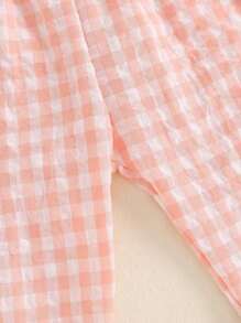 Pantalones largos a cuadros para niños y niñas pequeños con cintura elástica, adorables y casuales. - Naranja - Ver 7