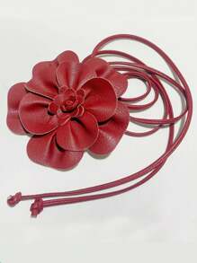 1 件女士 PU 皮革山茶花波西米亚蝴蝶结长腰绳，适合装饰西装连衣裙秋季、秋季、万圣节