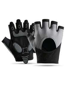 1 双骑行/健身手套，男女通用举重露指透气防滑减震手套