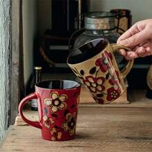 Coffee Cup Hand-Painted Chinese Style Ceramic Mug With Lid Spoon, High Aesthetic Red Cup, Birthday Gift - Multicolor - View 7