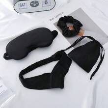 4 Pieces Deluxe Satin Sleep Set: Eye Mask, Matching Scrunchie, Drawstring Bag And Headband - Ideal For Travel And Home Comfort, Unscented Sleep Mask
