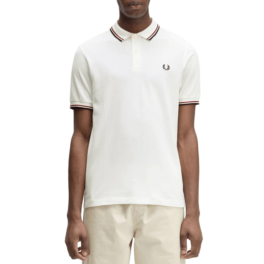 FRED PERRY POLO MC TWIN TIPPED - Snow White/Burnt Red/Navy - View 1