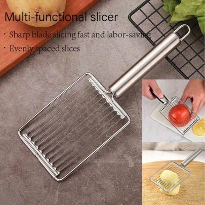 不锈钢番茄切片机 - 手动水果蔬菜切割机、鸡蛋切片机、完美切片和切丁的厨房小工具，非常适合沙拉、三明治和早餐准备，手动切片机|现代厨具|结构，蔬菜切片机