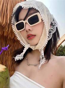 1 pièce Foulard en dentelle florale vintage pour fille, foulard décoratif beige de style français, foulard en soie rétro rural, bandana pour cheveux de printemps/été