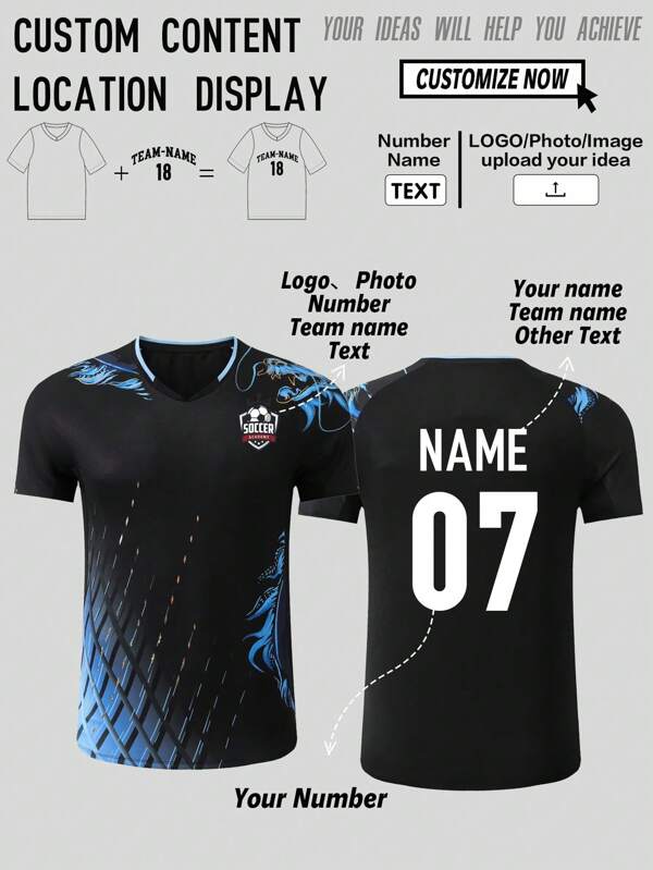 Tenue de sport personnalisée Maillot de soccer avec motifs personnalisés, logo, nom et numéros, convient aux hommes et femmes au printemps/été