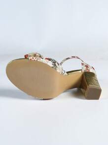 Sandalias con tacón ancho, puntera redonda y decoración de lazo estampada para mujer, zapatos de tacón alto de fiesta y moda para el verano