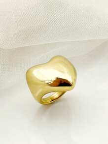 Mazuer 1pc Vintage Inspired Stainless Steel Heart Shaped Ring, Elegant & Chic Design, Suitable For Women, Daily, Party, Mother's Day, Date, Travel, Gift - Yellow Gold - View 3
