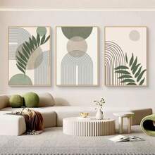 3pcs/Set Modern Bohemian Style Canvas Paintings, Minimalist Green Plant Posters, Elegant Plant Wall Art, Suitable For Living Room, Bedroom, Kitchen, Bathroom And Office Decor, With Or Without Frames, Birthday Or Graduation Gift - Multicolor - View 2