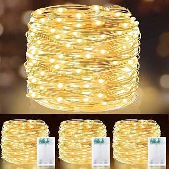 1pc Fairy Lights, Decorative LED Copper Wire Lights, 10/20/30/50/100 LED, 1m/2m/3m/5m/10m, Battery Powered (Batteries Not Included), Suitable For Bedroom, Garden, Party, Wedding, Room Decor, Wedding Decor, Christmas Decor, Fairy Tale Lights, Yard Trees, Christmas, Wedding Party Decoration Copper Wire Lights
