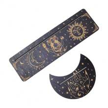 Soporte de madera para cartas de tarot con forma de luna y base rectangular, de 24,7 x 7,3 cm, para herramientas de adivinación de brujas