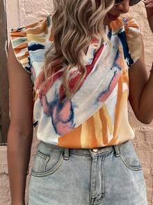 Camicia casual da donna con scollo a V, maniche a campana e stampa all-over - Multicolore - Visualizzare 4