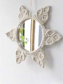 1 件 BOHO 手工编织流苏木珠圆形镜子亚克力镜片，适合作为纪念品赠送给朋友和家人，用挂饰装饰客厅和卧室 - 适用于卧室、客厅、走廊、日托中心、厨房、办公室、农舍等 - 彩色 - 查看 7