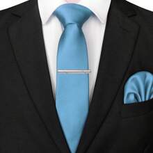 3-Piece Set: 2.36inch(6cm) Narrow Tie, Pocket Square, Tie Clip, Classic Combination, Men's Slim Fit Solid Color Silk Jacquard Tie Set, Suitable As Men's Gift, Suitable For Formal Occasions Such As Parties, Weddings, And Photo Shoots