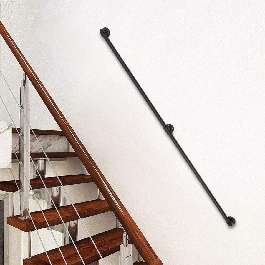 YUNRUX 200cm/6.6Ft Handrails Handrail Black Railing With Non-Slip Stair Railing - Black - View 1