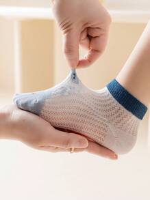 5 Pairs Kids Cartoon Dinosaur Mesh Net Mid-Calf Socks, Breathable Moisture Wicking Suitable For Daily Wear, Spring/Summer