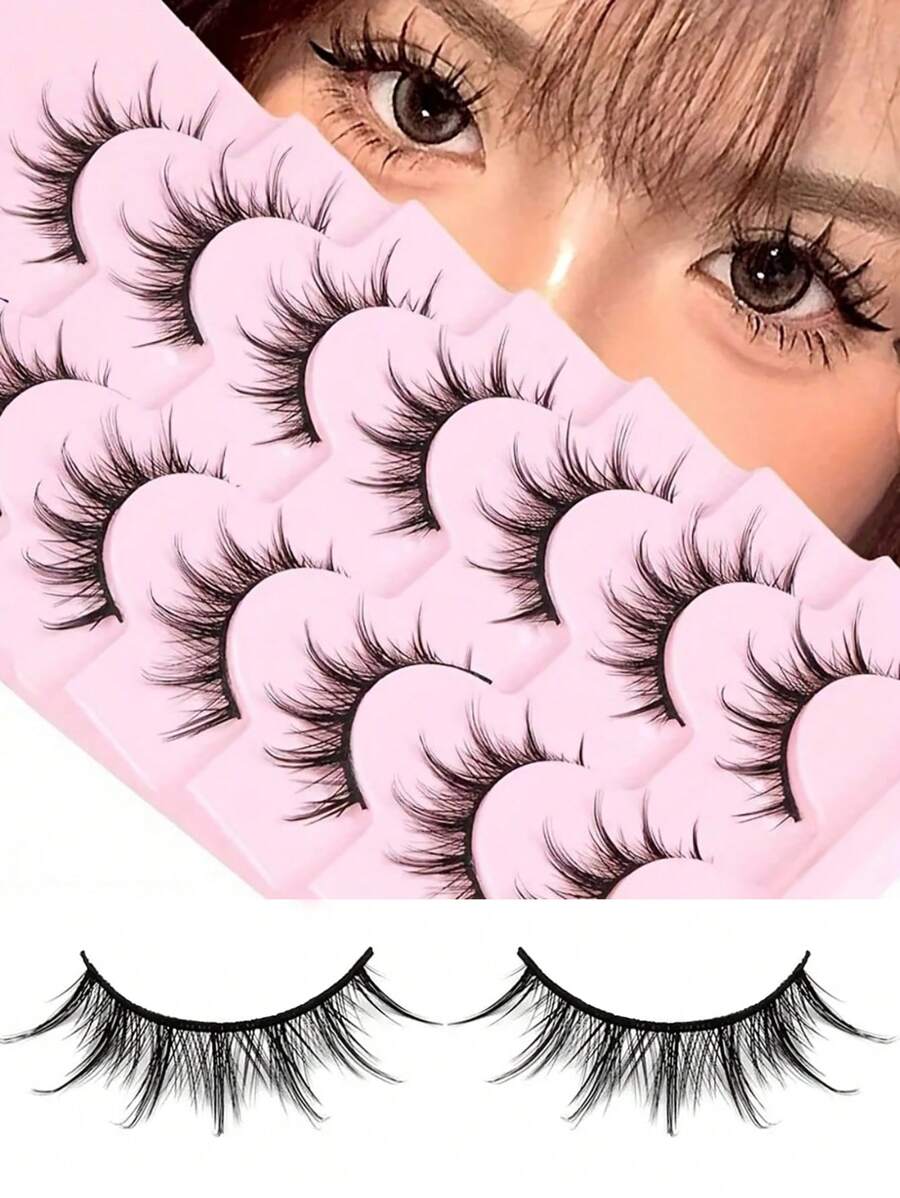 7 对漫画睫毛 - 自然外观、3D 浓密、纤细、蓬松、尖刺、动漫和角色扮演睫毛 - 7 件装 - 韩式和日式 - 尖尾漫畫款 - 查看 1