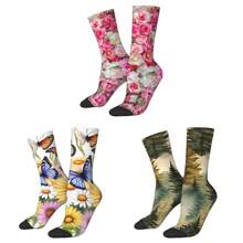 Prachtige bosprint roze en rode rozen romantische bloemen prachtige vintage botanische mooie vlinders en bloemen poster sok voor mannen hiphop harajuku vrolijk naadloos patroon bedrukte jongens crew sok nieuwigheid cadeau